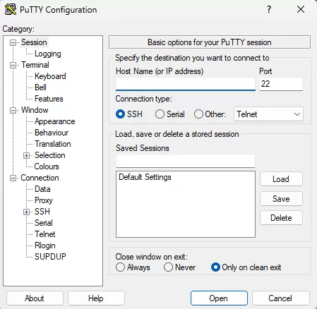 putty configuration